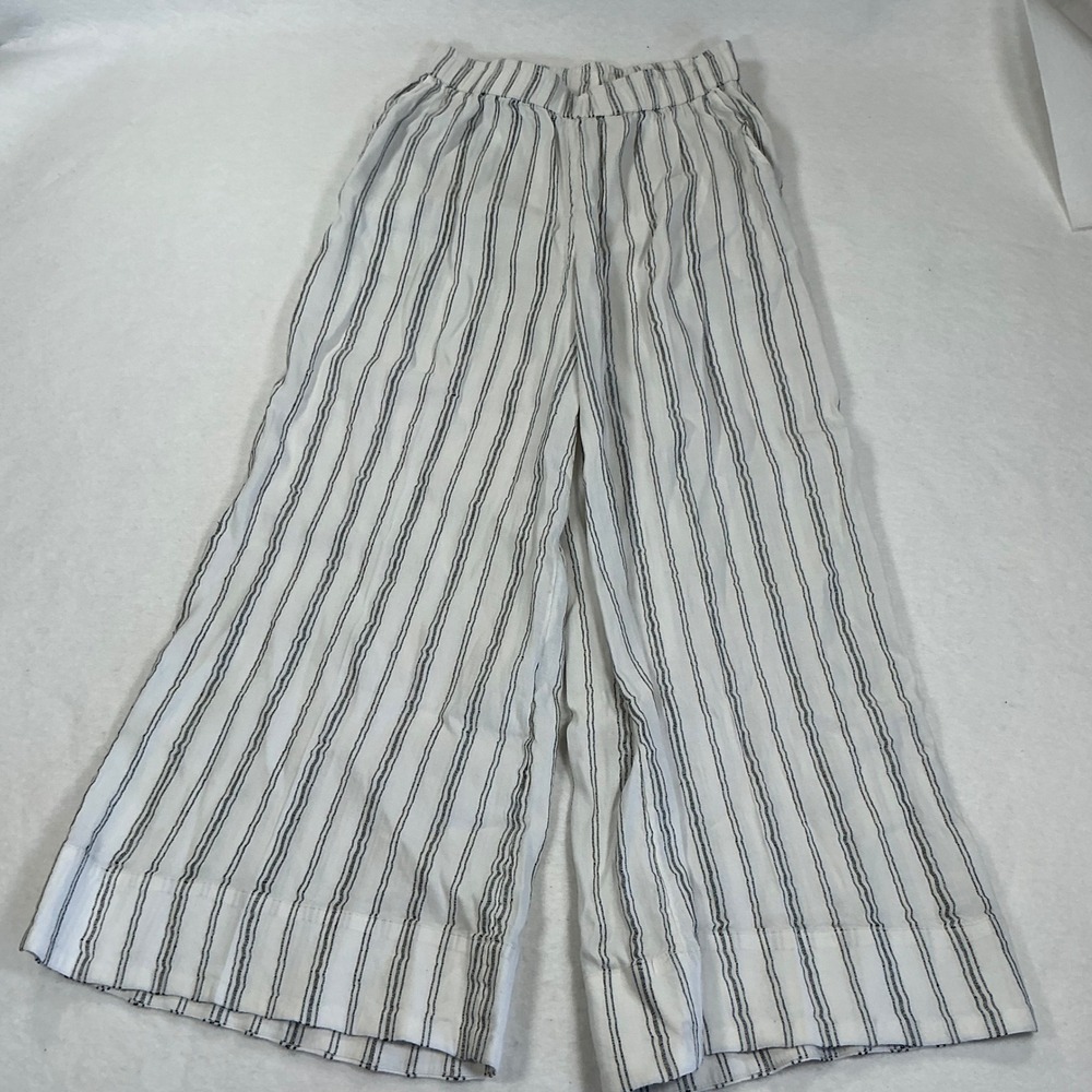 Anthropologie Striped Wide Leg Linen Blend Pants White Navy XXS
